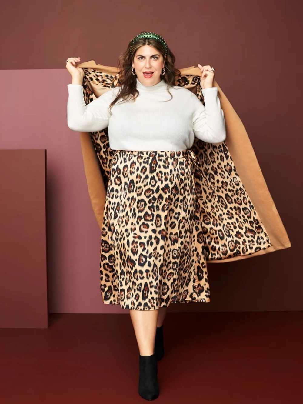 Katie Sturino x Stitch Fix Leopard Print Faux Wrap Midi Skirt, Size 3X